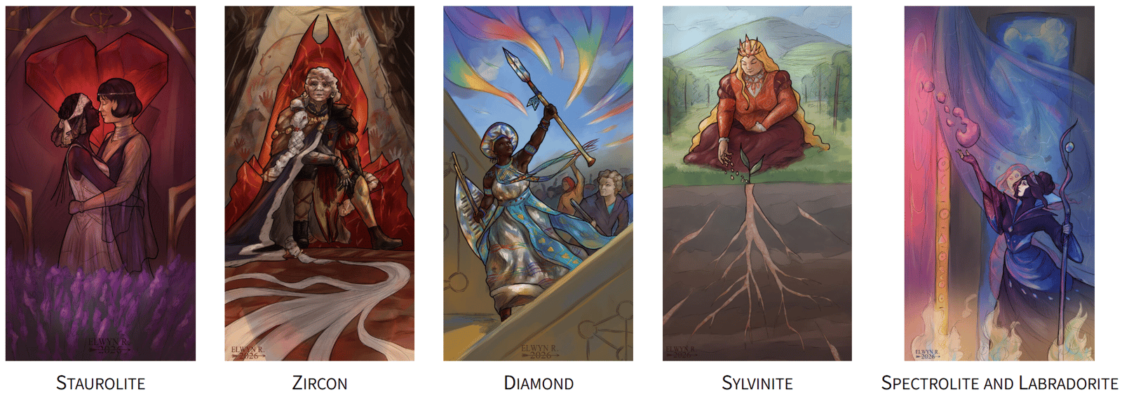 The five first trumps : Lovers, Heriophant, Empress, Queen and Priestress