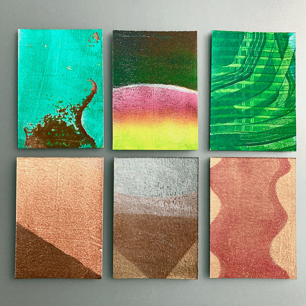 Six art cards with abstract, colorful designs.