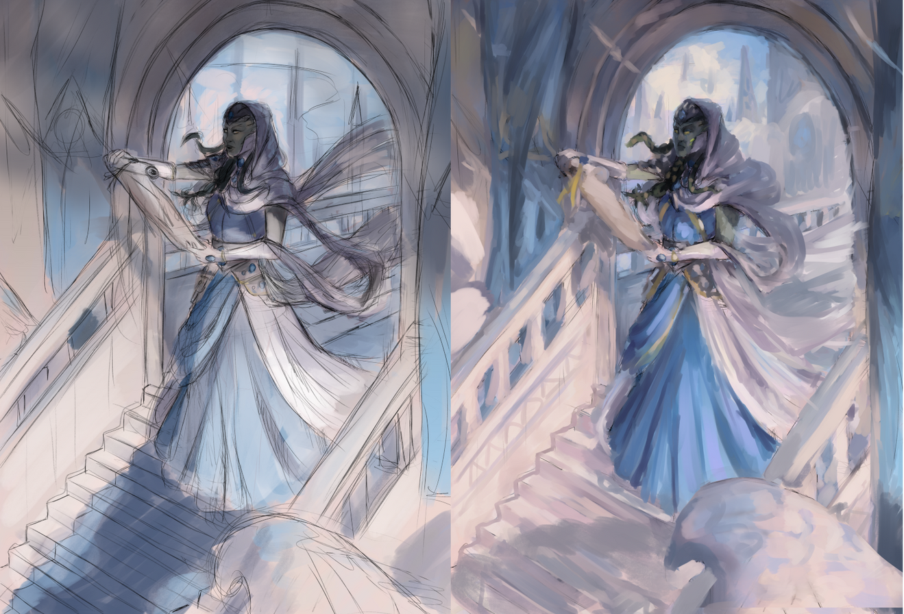 Cleaned color sketch and first really rendering pass