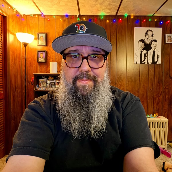 Before. Much beard, very grey.
