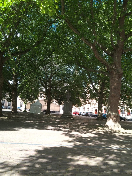 I had to wait a bit before the museum opened. This is inside the abbey, a gorgeous courtyard with old trees and a statue.