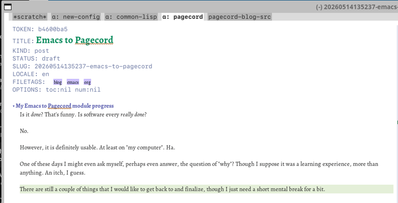 Emacs to Pagecord